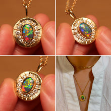 Load image into Gallery viewer, Sunray Halo Black Crystal Opal Pendant with Diamonds - 18k Gold