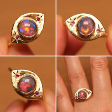 Load image into Gallery viewer, Third Eye Flashy Dark Crystal Opal Ring with Sapphires - 18k Gold