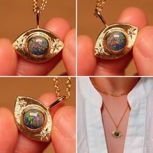 Load image into Gallery viewer, Third Eye Pinfire Black Opal Pendant with Diamonds - 18k Gold