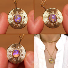 Load image into Gallery viewer, Sunray Halo Purple Crystal Opal Pendant with Diamonds - 18k Gold