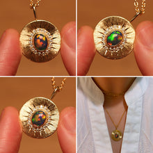 Load image into Gallery viewer, Sunray Halo Quality Black Opal Pendant with Diamonds - 18k Gold