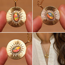 Load image into Gallery viewer, Sunray Halo Rolling Flash Crystal Opal Pendant with Diamonds - 18k Gold
