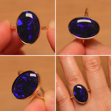 Load image into Gallery viewer, Deep Blue Black Opal Ring (6.75ct) - 9k Gold