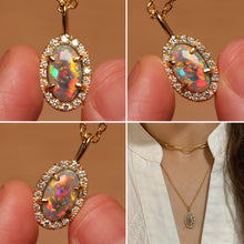 Load image into Gallery viewer, Classic Halo Dark Opal Pendant with Diamonds - 18k Gold
