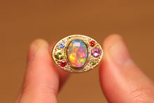 Load image into Gallery viewer, Fruity Halo Crystal Opal Ring - 18k Gold