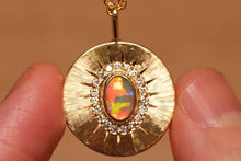 Load image into Gallery viewer, Sunray Halo Rolling Flash Crystal Opal Pendant with Diamonds - 18k Gold
