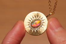 Load image into Gallery viewer, Sunray Halo Rolling Flash Crystal Opal Pendant with Diamonds - 18k Gold