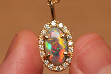 Load image into Gallery viewer, Classic Halo Dark Opal Pendant with Diamonds - 18k Gold