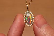 Load image into Gallery viewer, Classic Halo Dark Opal Pendant with Diamonds - 18k Gold
