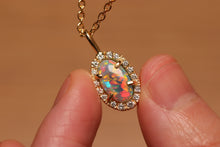 Load image into Gallery viewer, Classic Halo Dark Opal Pendant with Diamonds - 18k Gold