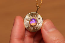 Load image into Gallery viewer, Sunray Halo Purple Crystal Opal Pendant with Diamonds - 18k Gold
