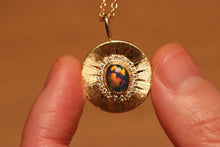 Load image into Gallery viewer, Sunray Halo Quality Black Opal Pendant with Diamonds - 18k Gold