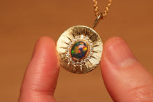 Load image into Gallery viewer, Sunray Halo Quality Black Opal Pendant with Diamonds - 18k Gold