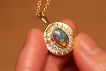Load image into Gallery viewer, Sunray Halo Black Crystal Opal Pendant with Diamonds - 18k Gold