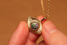 Load image into Gallery viewer, Third Eye Pinfire Black Opal Pendant with Diamonds - 18k Gold