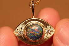 Load image into Gallery viewer, Third Eye Pinfire Black Opal Pendant with Diamonds - 18k Gold