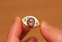 Load image into Gallery viewer, Third Eye Flashy Dark Crystal Opal Ring with Sapphires - 18k Gold