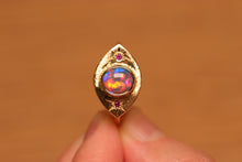 Load image into Gallery viewer, Third Eye Flashy Dark Crystal Opal Ring with Sapphires - 18k Gold