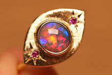 Load image into Gallery viewer, Third Eye Flashy Dark Crystal Opal Ring with Sapphires - 18k Gold