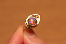 Load image into Gallery viewer, Third Eye Flashy Dark Crystal Opal Ring with Sapphires - 18k Gold
