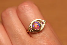 Load image into Gallery viewer, Third Eye Flashy Dark Crystal Opal Ring with Sapphires - 18k Gold