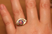 Load image into Gallery viewer, Third Eye Flashy Dark Crystal Opal Ring with Sapphires - 18k Gold
