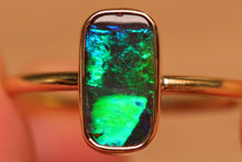 Load image into Gallery viewer, Flash Green Royal Blue Boulder Opal Ring - 18k Gold