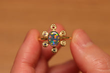 Load image into Gallery viewer, Starseed Circle Black Opal Ring with Sapphires & Ruby - 18k Gold