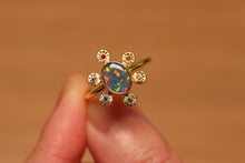 Load image into Gallery viewer, Starseed Circle Black Opal Ring with Sapphires & Ruby - 18k Gold