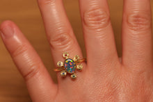 Load image into Gallery viewer, Starseed Circle Black Opal Ring with Sapphires & Ruby - 18k Gold