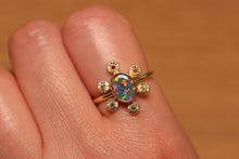 Load image into Gallery viewer, Starseed Circle Black Opal Ring with Sapphires & Ruby - 18k Gold