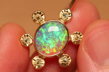 Load image into Gallery viewer, Starseed Circle Green Crystal Opal Pendant with Sapphires - 18k Gold
