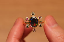 Load image into Gallery viewer, Starseed Circle Black Opal Ring with Black Diamonds & Rubbies - 18k Gold