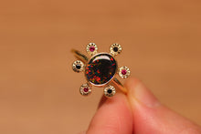 Load image into Gallery viewer, Starseed Circle Black Opal Ring with Black Diamonds & Rubbies - 18k Gold