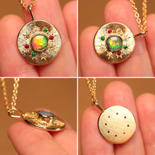 Load image into Gallery viewer, Sunray Multi-coloured Halo Opal Pendant - 18k Gold