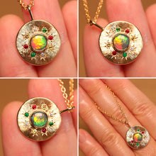 Load image into Gallery viewer, Sunray Multi-coloured Halo Opal Pendant - 18k Gold