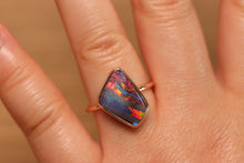 Load image into Gallery viewer, Elegant Red Stripes Boulder Opal Ring - 18k Rose Gold
