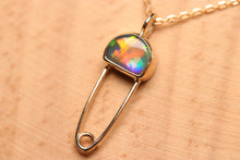 Load image into Gallery viewer, Opal Safety Pin Pendant #2 - 9k Gold
