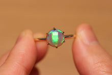 Load image into Gallery viewer, Cats Eye Green Crystal Prong Set Opal Ring - 9k Gold