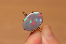 Load image into Gallery viewer, Broad Pattern Dark Opal Prong Set Ring - 9k Gold