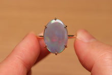 Load image into Gallery viewer, Broad Pattern Dark Opal Prong Set Ring - 9k Gold
