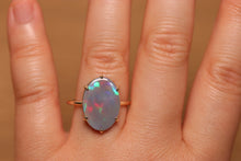 Load image into Gallery viewer, Broad Pattern Dark Opal Prong Set Ring - 9k Gold