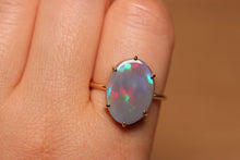 Load image into Gallery viewer, Broad Pattern Dark Opal Prong Set Ring - 9k Gold