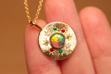 Load image into Gallery viewer, Sunray Multi-coloured Halo Opal Pendant - 18k Gold