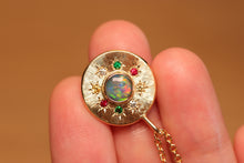 Load image into Gallery viewer, Sunray Multi-coloured Halo Opal Pendant - 18k Gold
