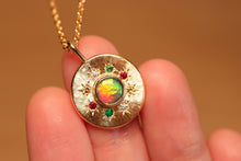 Load image into Gallery viewer, Sunray Multi-coloured Halo Opal Pendant - 18k Gold