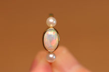 Load image into Gallery viewer, Two Accent Pearl Pastel Opal Ring - 18k Gold