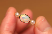 Load image into Gallery viewer, Two Accent Pearl Pastel Opal Ring - 18k Gold