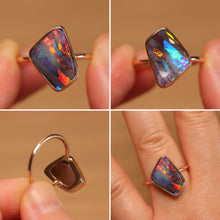 Load image into Gallery viewer, Elegant Red Stripes Boulder Opal Ring - 18k Rose Gold