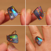 Load image into Gallery viewer, Elegant Red Stripes Boulder Opal Ring - 18k Rose Gold